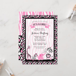 Invitation Baby shower Fancy Pink & Black Safari fille