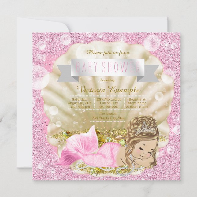 Invitation Baby shower Fancy rose Pearl Sirène (Devant)