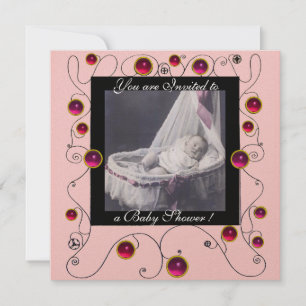 Invitation Baby shower FANCY SWIRLS MONOGRAMME, modèle photo