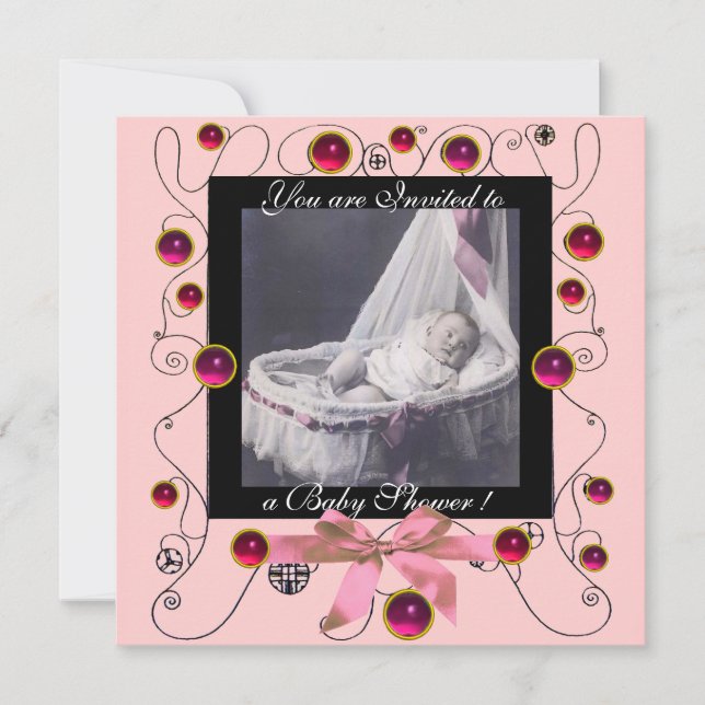 Invitation Baby shower FANCY SWIRLS MONOGRAMME, modèle photo (Devant)