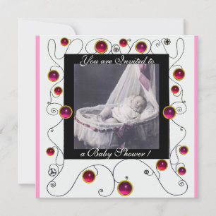 Invitation Baby shower FANCY SWIRLS MONOGRAMME, modèle photo