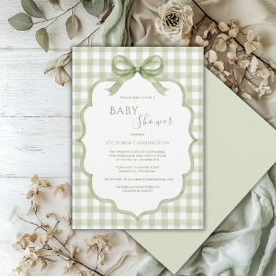 Invitation Baby Shower Fantaisiste à Carreaux Verts et Blancs