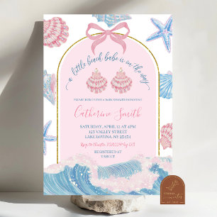 Invitation Baby-Shower Fantaisiste Bébé de la Plage Rose et B