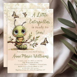 Invitation Baby Shower Fantaisiste Chenille Prête à S'Envole