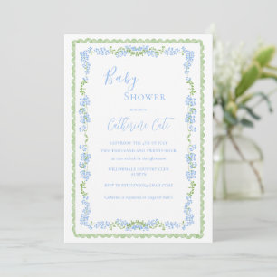 Invitation Baby Shower Fantaisiste Fleurs Bleues
