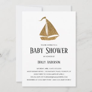Invitation Baby Shower Faux Or Glitter Voilier Simple