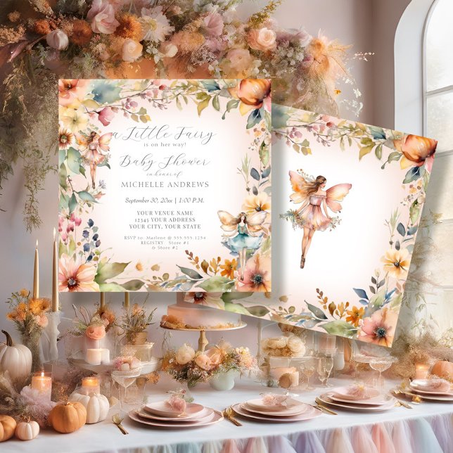 Invitation Baby shower Fée Enchantée Chute Florale Rose Fille (Créateur téléchargé)