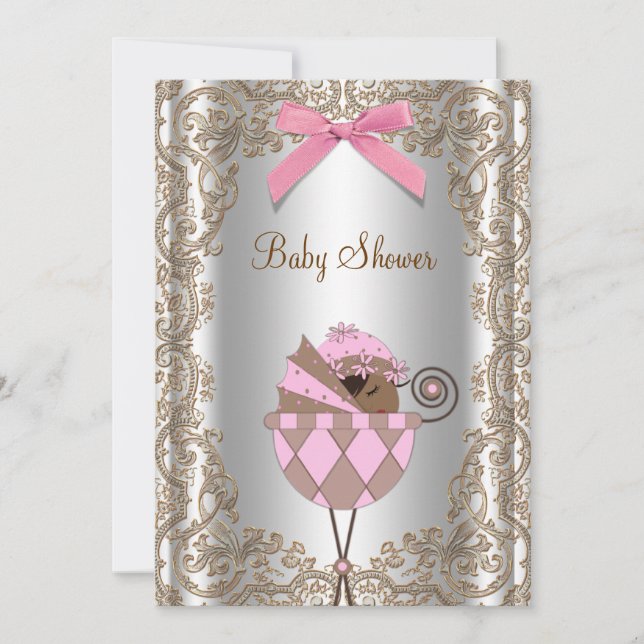 Invitation Baby shower féminin afro-américain rose et Brown (Devant)
