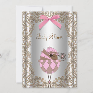 Invitation Baby shower féminin afro-américain rose et Brown