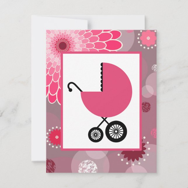Invitation Baby shower féminin - Pots et fleurs de transport  (Devant)