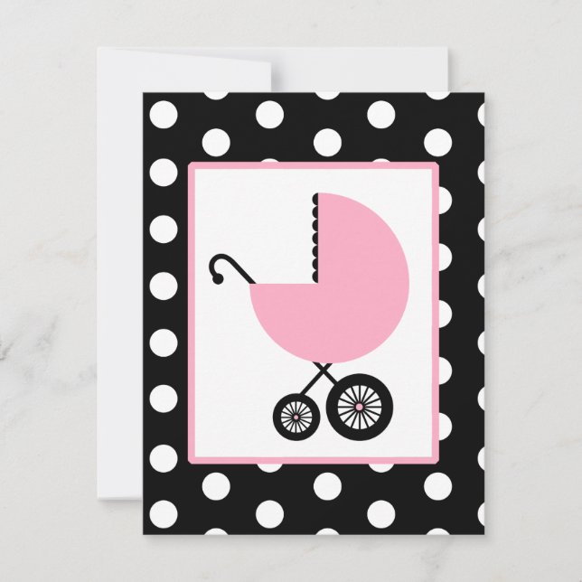 Invitation Baby shower féminin - Transport rose et Pois (Devant)