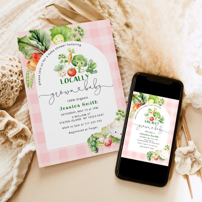 Invitation Baby shower fermier Pink cultivé localement (Créateur téléchargé)
