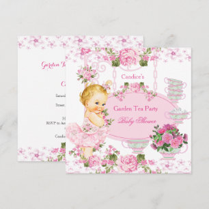 Invitation Baby Shower Fête de Jardin au Thé Dentelle Rose Bl