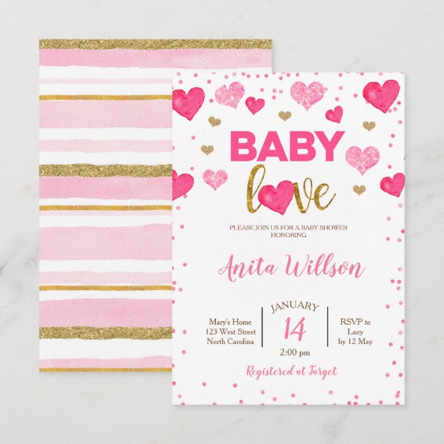 Invitation Baby Shower Fête de la Saint-Valentin Amour (Devant / Derrière)