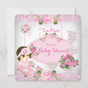 Invitation Baby Shower Fête de Thé Vintage Lace Rose Floral C