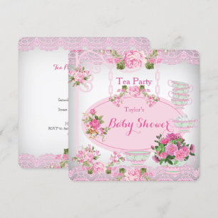 Invitation Baby Shower Fête de Thé Vintage Lace Rose Floral D