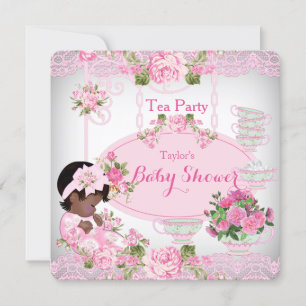 Invitation Baby Shower Fête de Thé Vintage Lace Rose Florale 