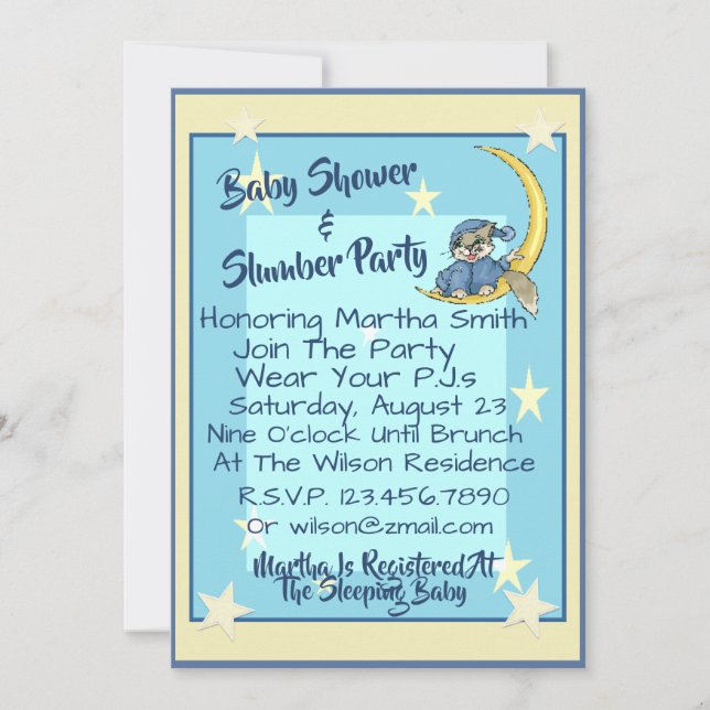 Invitation Baby shower & Fête du bois d'oeuvre W/Moon, Étoile (Devant)