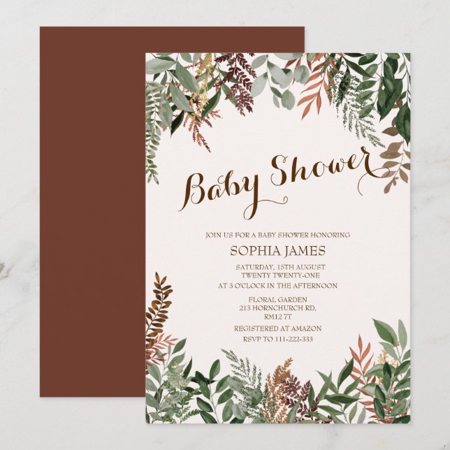 Invitation baby shower Feuille А automne (Devant / Derrière)