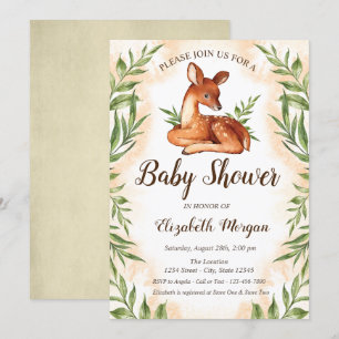 Invitation Baby shower Feuille Baby Deer