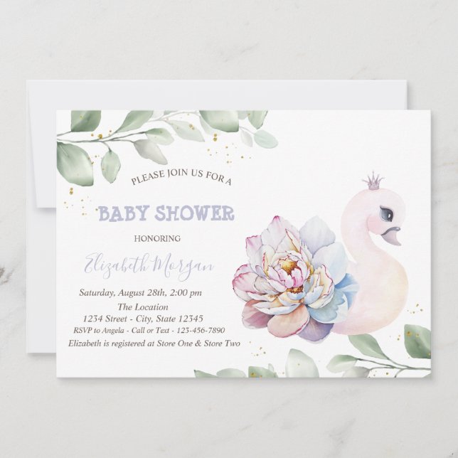 Invitation Baby shower Feuille de fleurs de cygne bébé (Devant)