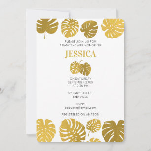 Invitation Baby shower Feuille de la Monstera d'or moderne