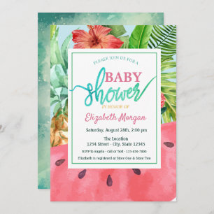 Invitation Baby shower Feuille de pastèque, paume d'ananas
