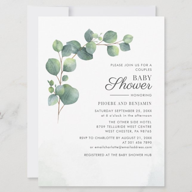 Invitation Baby shower Feuille des Couples Botaniques Eucalyp (Devant)