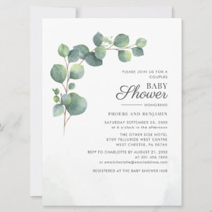 Invitation Baby shower Feuille des Couples Botaniques Eucalyp