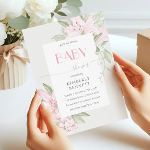 Invitation Baby shower Feuille moderne rose Lily