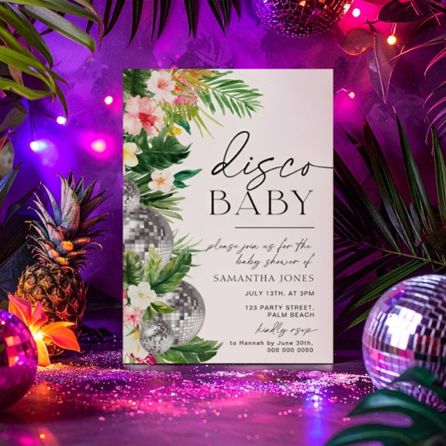Invitation Baby shower Feuille Tropical Disco Ball (Créateur téléchargé)