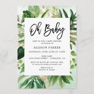 Invitation Baby shower Feuille tropique aquarelle