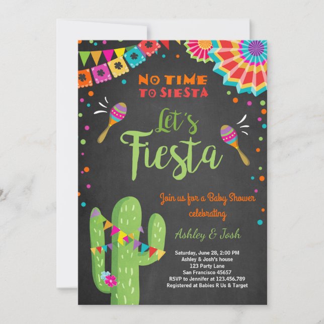 Invitation Baby shower Fiesta Cactus mexicain (Devant)