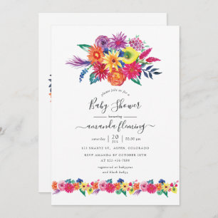 Invitation Baby shower Fiesta Floral Aquarelle
