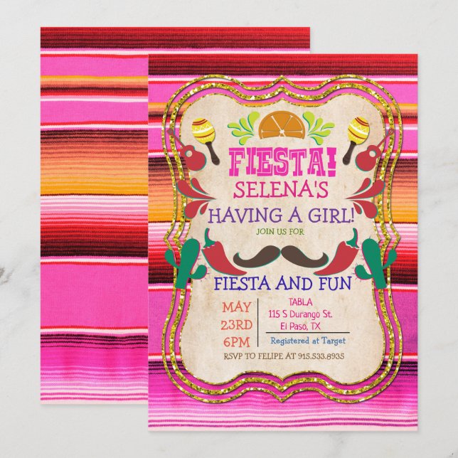 Invitation Baby shower Fiesta mexicaine (Devant / Derrière)