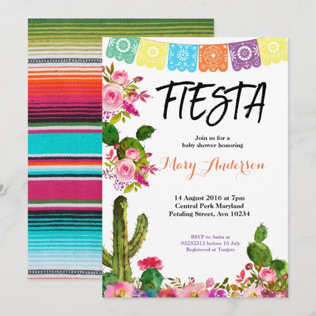 Invitation Baby shower Fiesta mexicaine (Devant / Derrière)