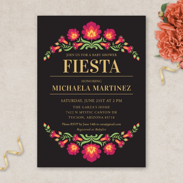 Invitation Baby shower Fiesta mexicaine, Flore rou (Red Floral Mexican Fiesta Baby Shower Invitation)