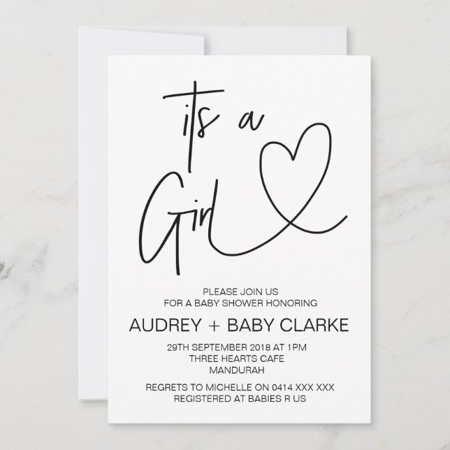 Invitation Baby shower fille (Devant)