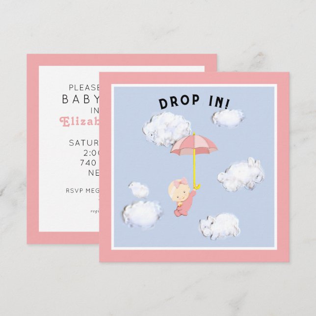 Invitation Baby shower fille (Devant / Derrière)