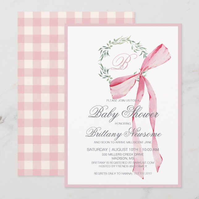 Invitation Baby shower fille (Devant / Derrière)