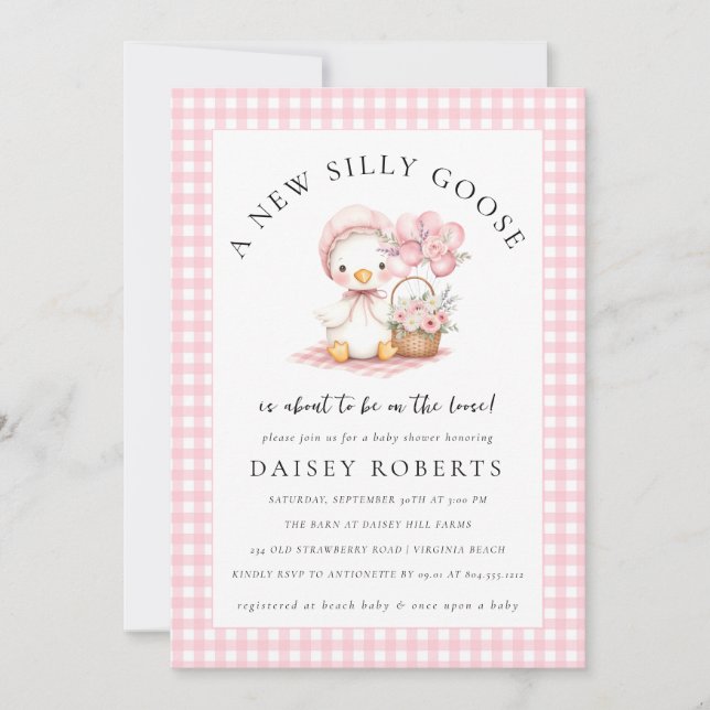 Invitation Baby shower fille à l'aquarelle d'oie s (Devant)