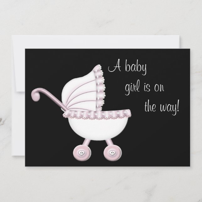 Invitation Baby shower fille à poussette rose (Devant)