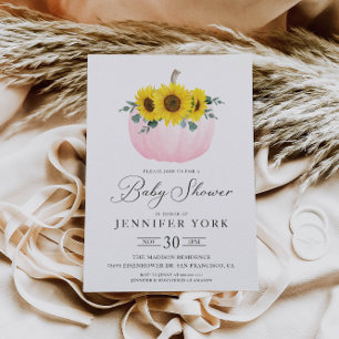 Invitation Baby Shower Fille à thème citrouille et tournesol