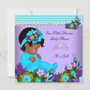 Invitation Baby Shower Fille Afro-Américaine Bleu Sarcelle Vi