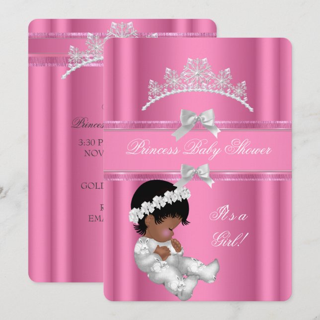 Invitation Baby shower fille afro-américaine rose (Devant / Derrière)