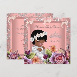 Invitation Baby Shower Fille Afro-Américaine Rose Corail
