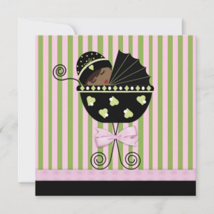 Invitation Baby Shower Fille Afro-Américaine Rose et Vert