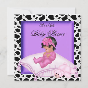 Invitation Baby Shower Fille Afro-Américaine Violet Rose