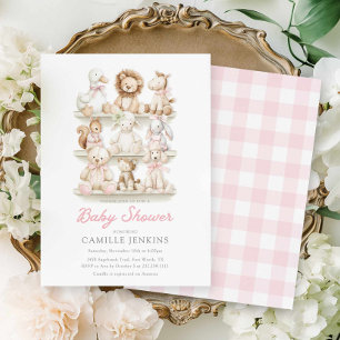 Invitation Baby Shower Fille Animaux Bébé Gingham
