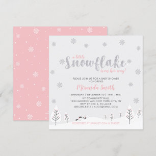 Invitation Baby shower fille argent et rose hiver Wonderland